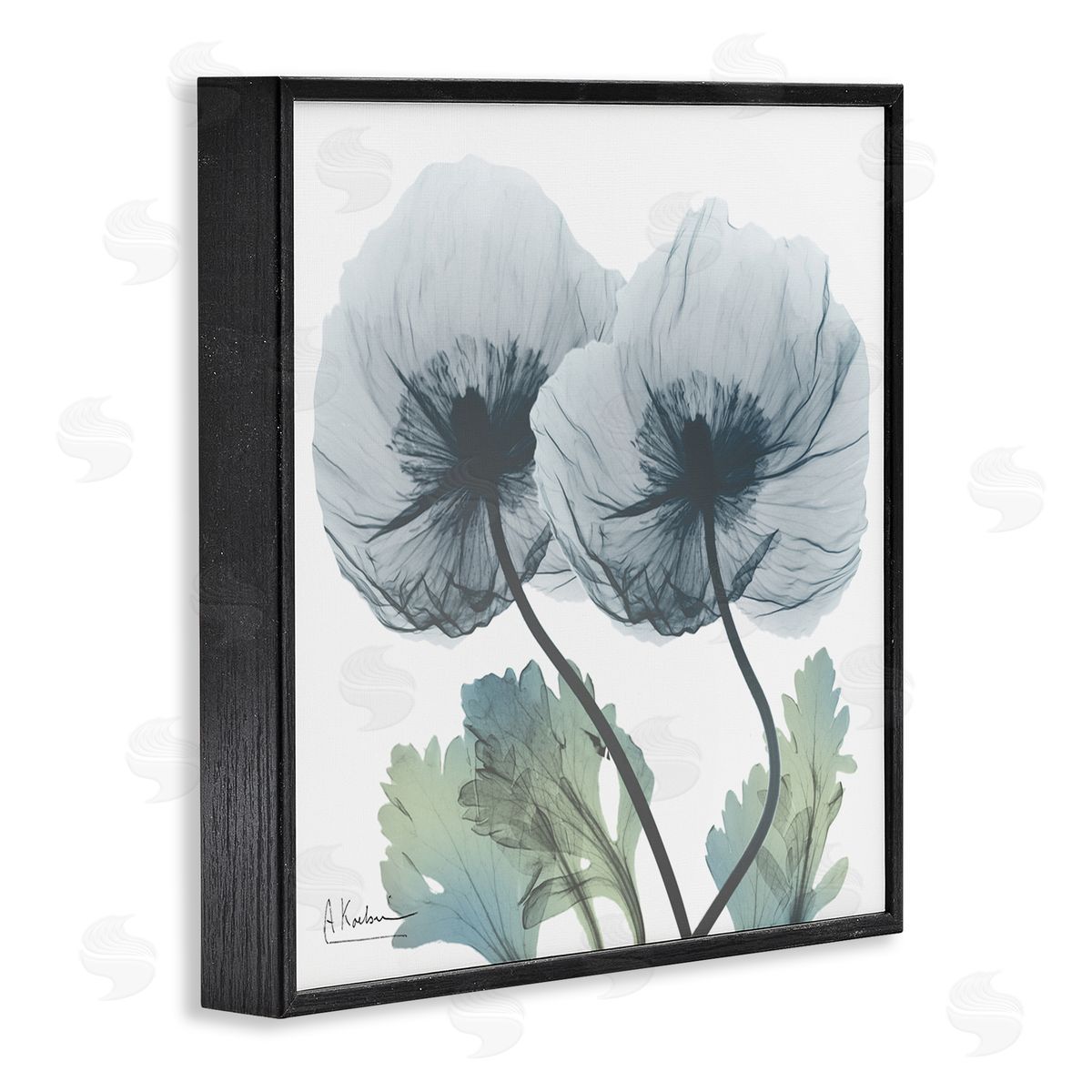 Double Modern Flower Blossoms Black Frame Print Wall Art, Home Decor by Albert Koetsier
