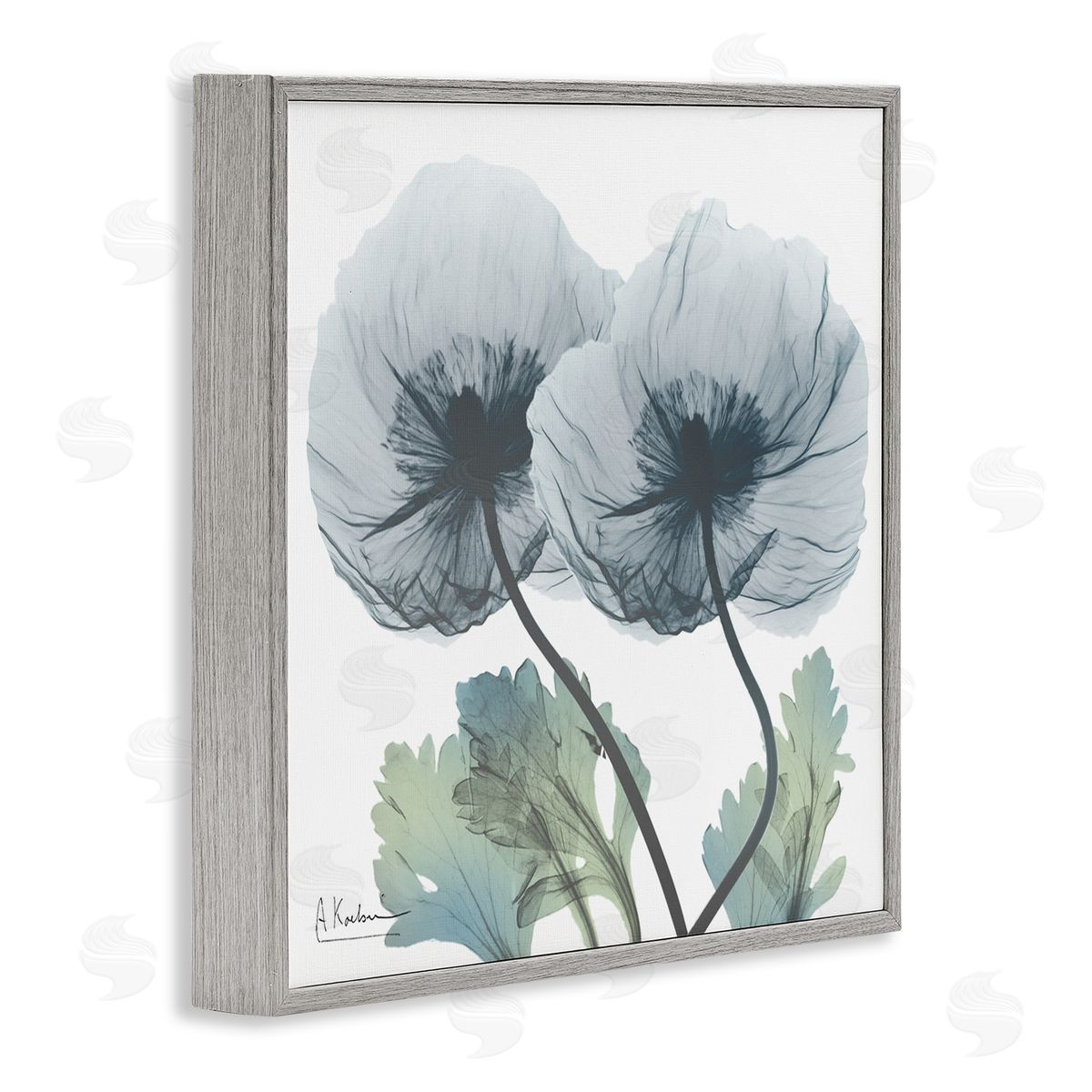 Double Modern Flower Blossoms Grey Frame Print Wall Art, Home Decor by Albert Koetsier
