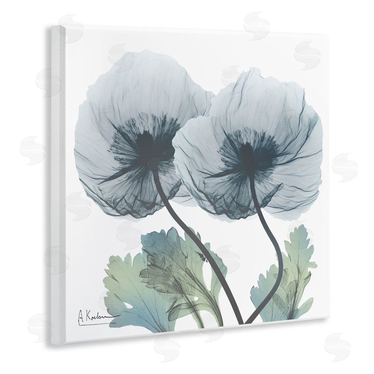 Double Modern Flower Blossoms Wood Plaque Wall Art, Home Decor by Albert Koetsier