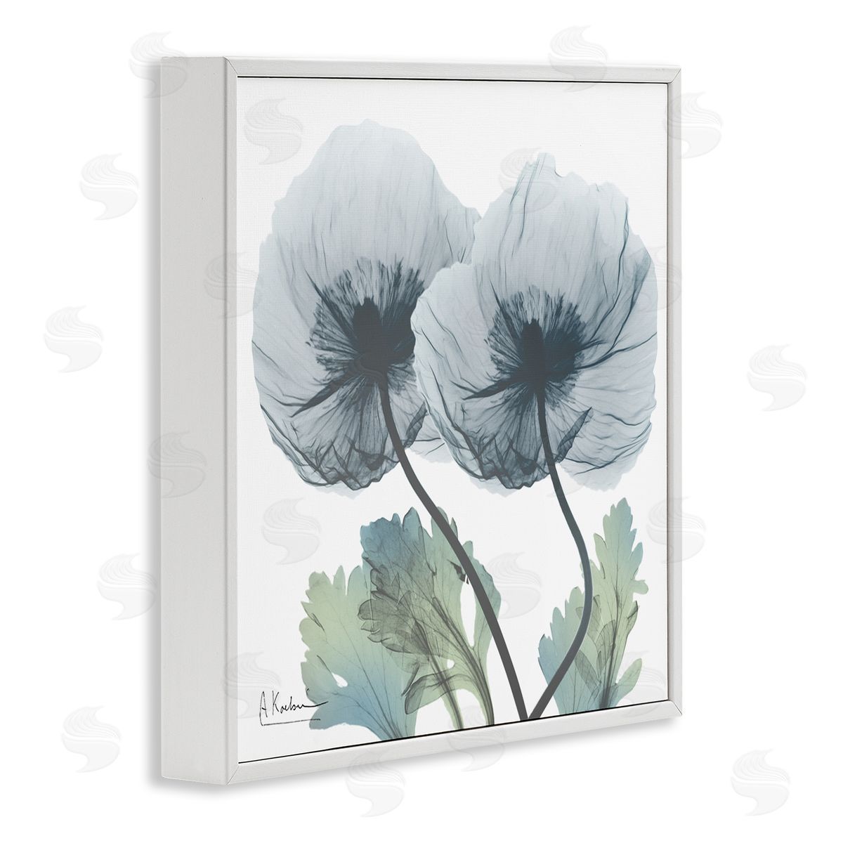 Double Modern Flower Blossoms White Frame Print Wall Art, Home Decor by Albert Koetsier