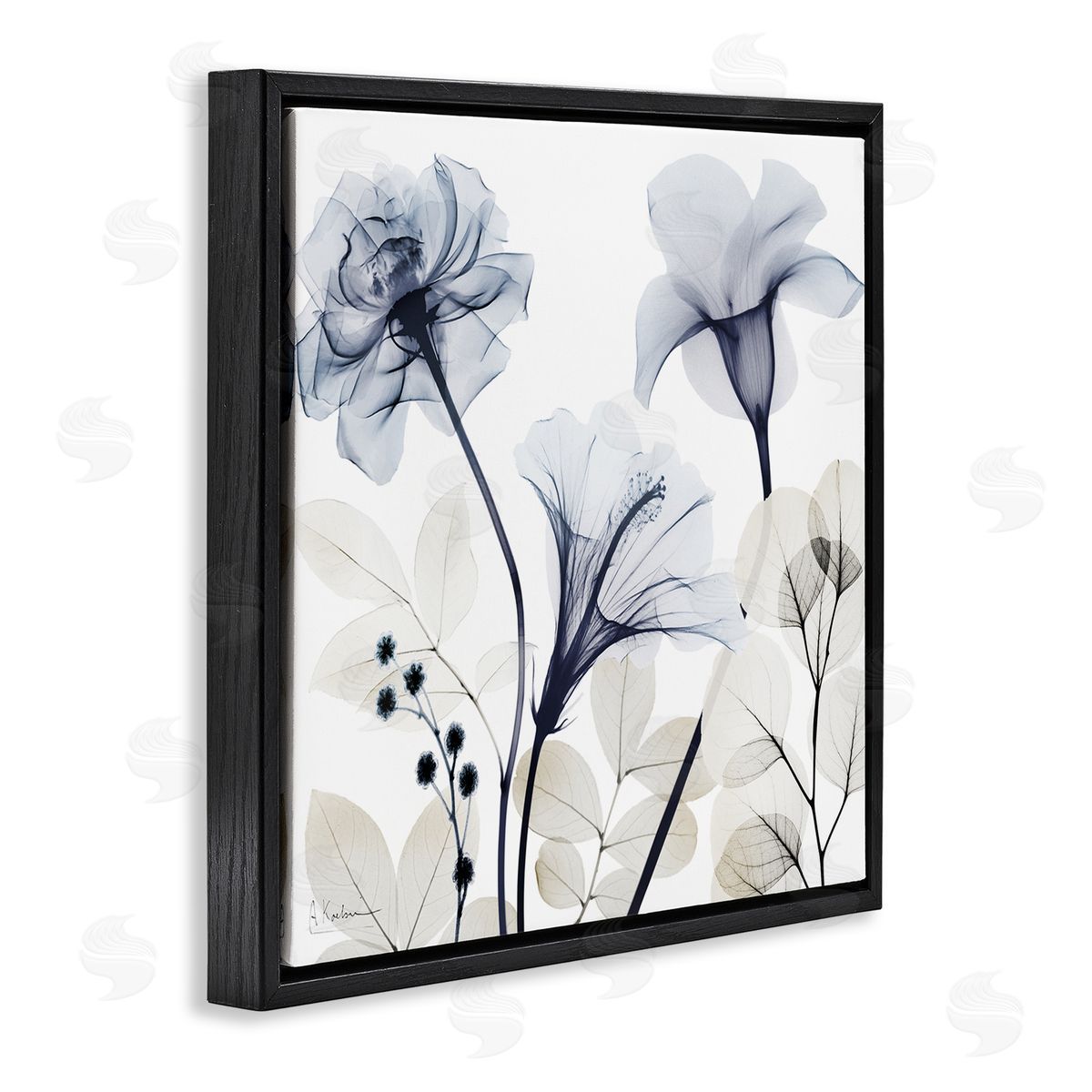 Sophisticated Minimal Flowers Black Floating Frame Canvas Wall Art, Home Decor by Albert Koetsier
