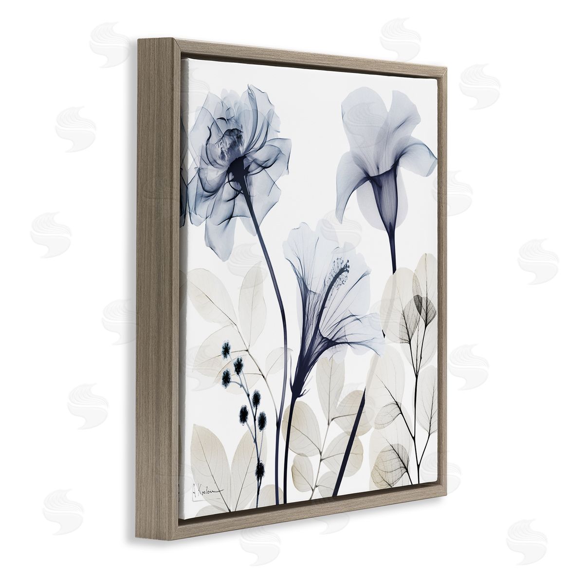 Sophisticated Minimal Flowers Brown Floating Frame Canvas Wall Art, Home Decor by Albert Koetsier