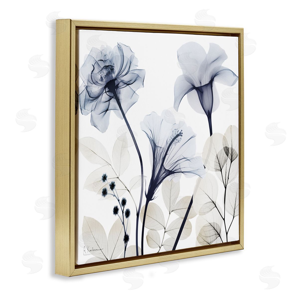 Sophisticated Minimal Flowers Gold Floating Frame Canvas Wall Art, Home Decor by Albert Koetsier