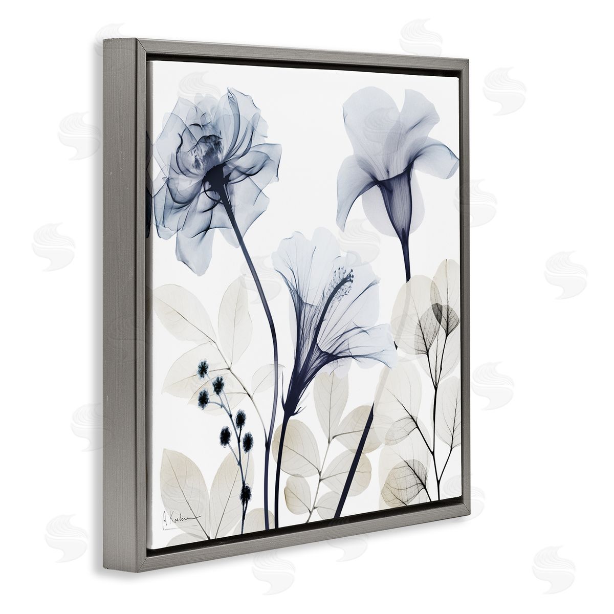 Sophisticated Minimal Flowers Grey Floating Frame Canvas Wall Art, Home Decor by Albert Koetsier