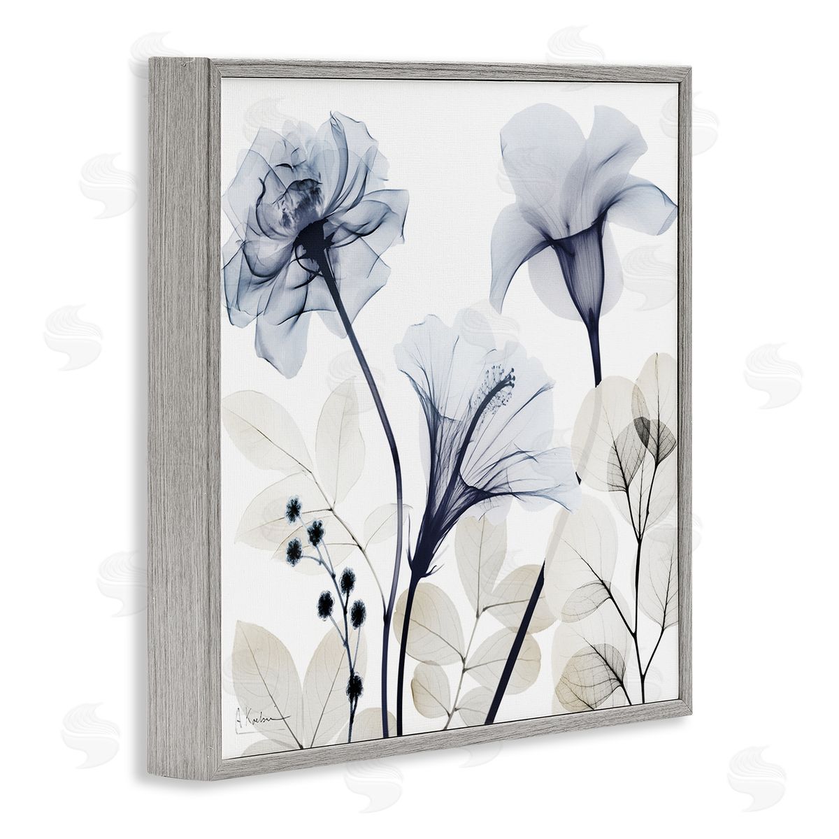 Sophisticated Minimal Flowers Grey Frame Print Wall Art, Home Decor by Albert Koetsier