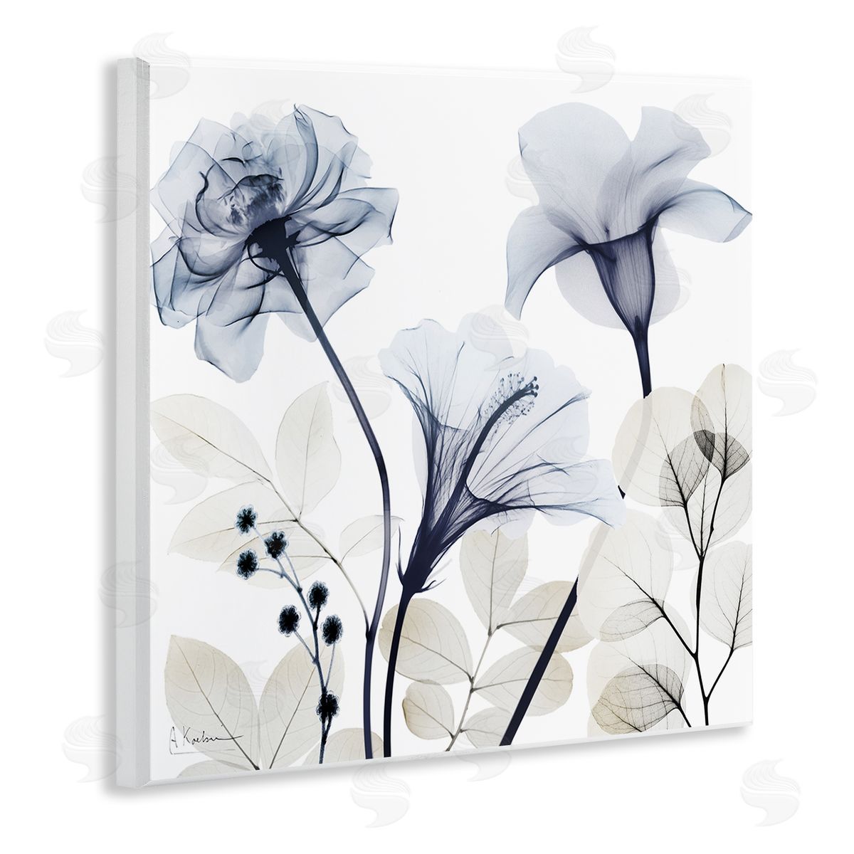 Sophisticated Minimal Flowers Wood Plaque Wall Art, Home Decor by Albert Koetsier