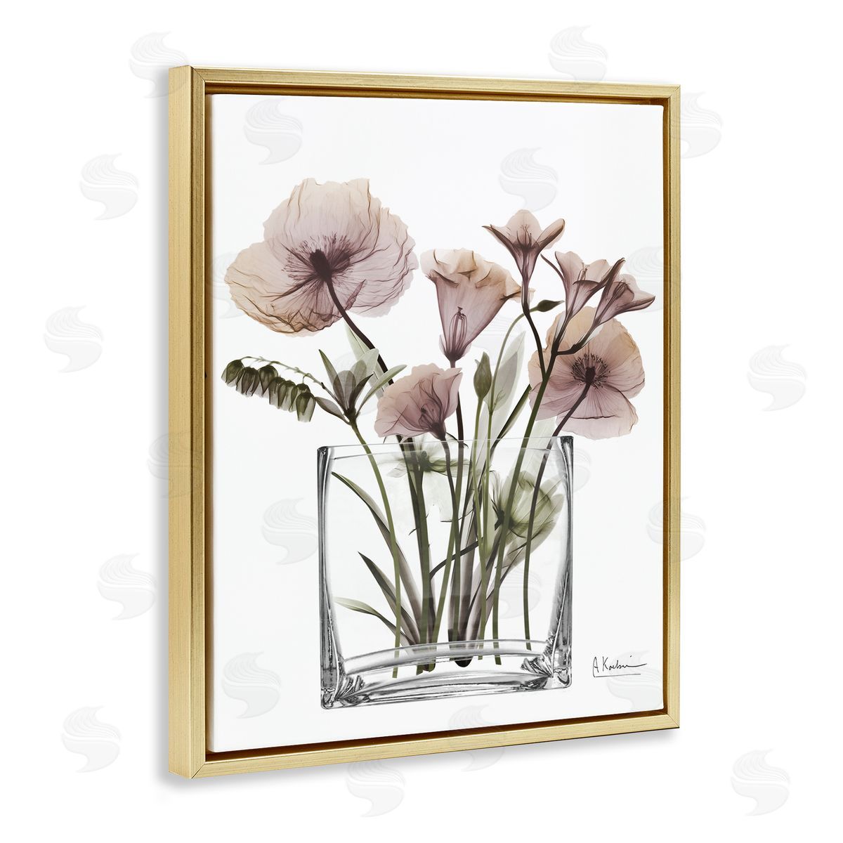 Modern Translucent Flowers Gold Floating Frame Canvas Wall Art, Home Decor by Albert Koetsier
