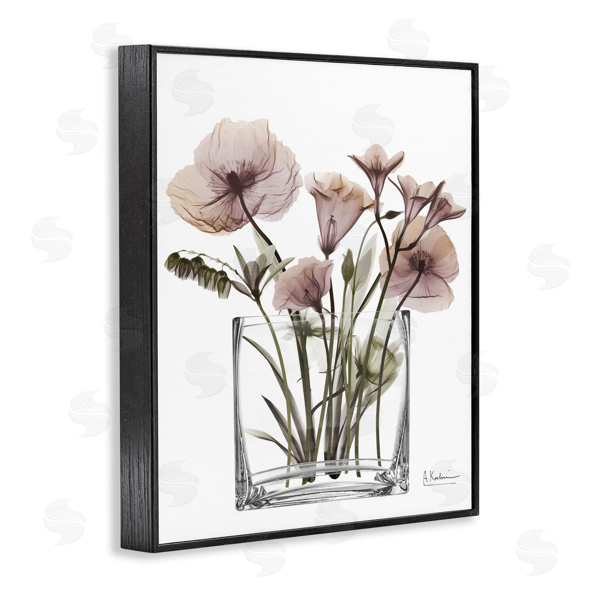 Modern Translucent Flowers Black Frame Print Wall Art, Home Decor by Albert Koetsier