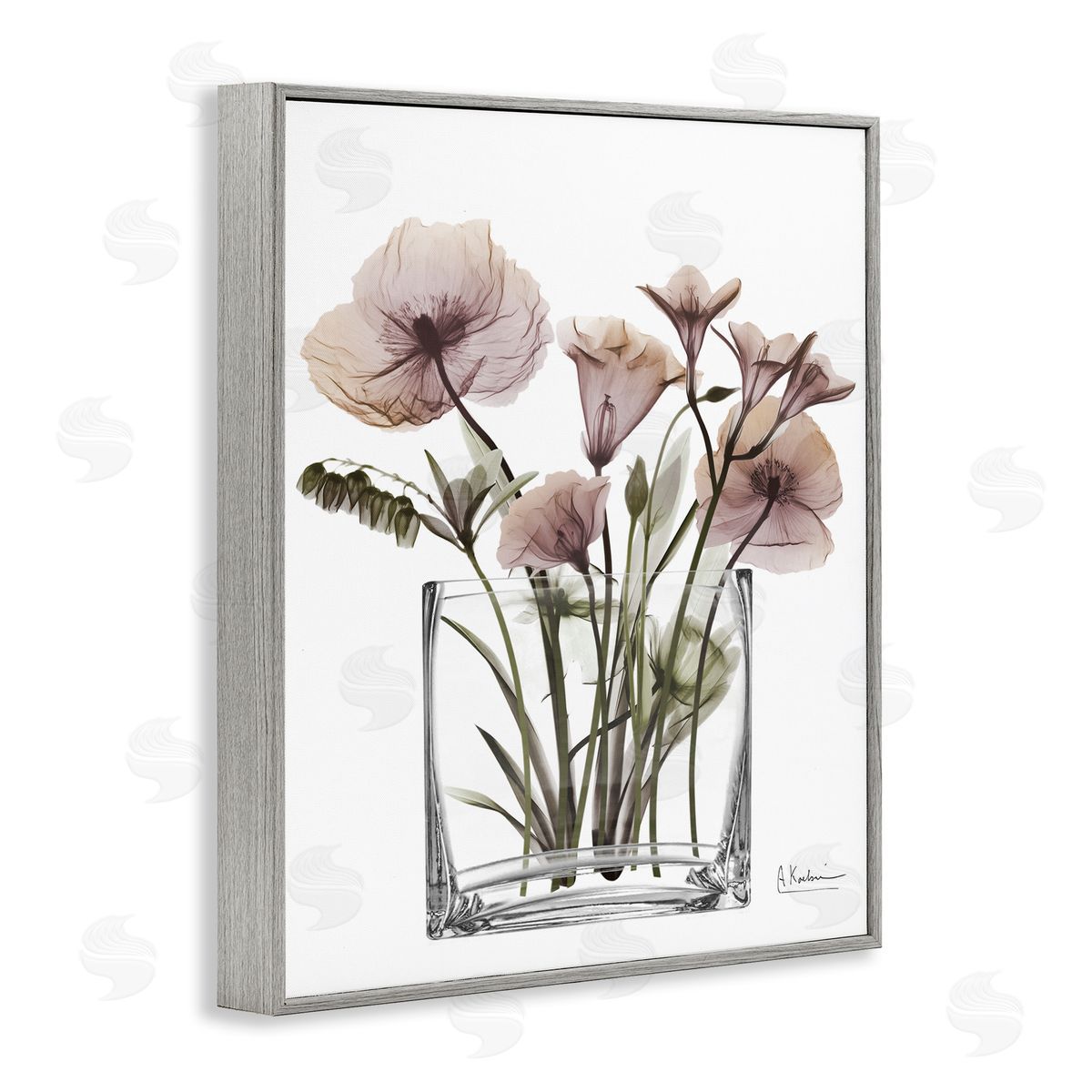 Modern Translucent Flowers Grey Frame Print Wall Art, Home Decor by Albert Koetsier