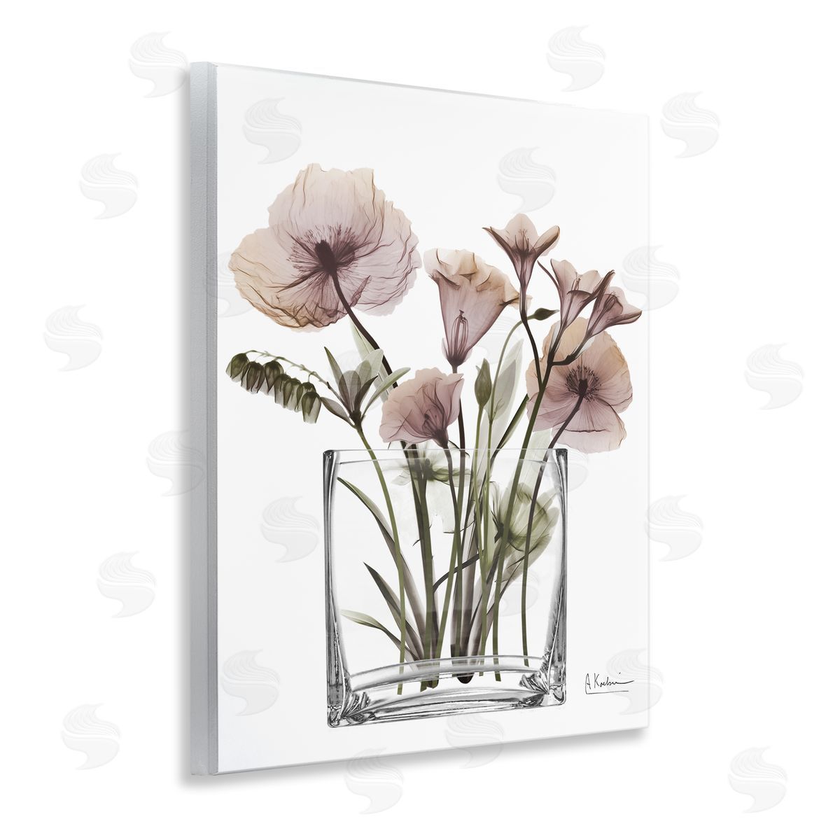 Modern Translucent Flowers Wood Plaque Wall Art, Home Decor by Albert Koetsier