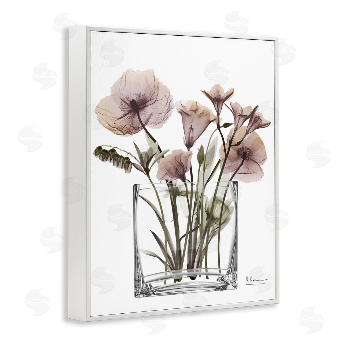 Modern Translucent Flowers White Frame Print Wall Art, Home Decor by Albert Koetsier