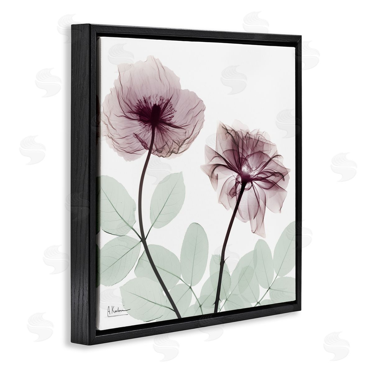 Delicate Floral Bunches Black Floating Frame Canvas Wall Art, Home Decor by Albert Koetsier