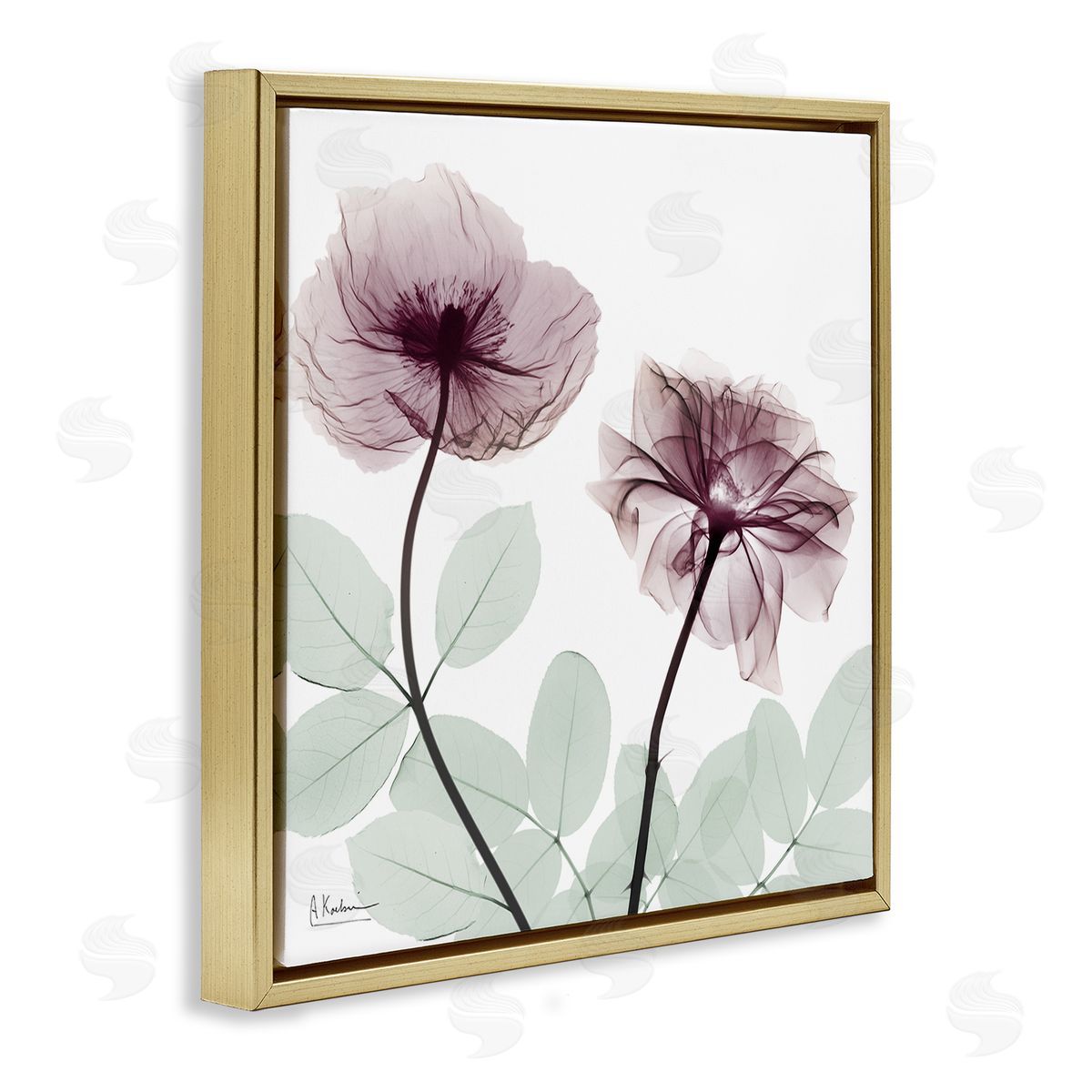 Delicate Floral Bunches Gold Floating Frame Canvas Wall Art, Home Decor by Albert Koetsier