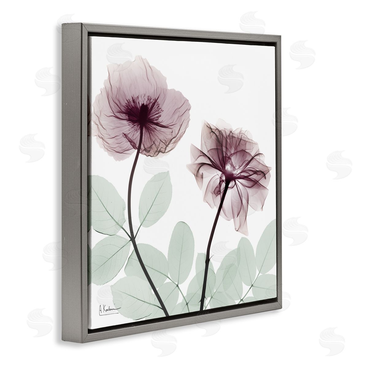 Delicate Floral Bunches Grey Floating Frame Canvas Wall Art, Home Decor by Albert Koetsier