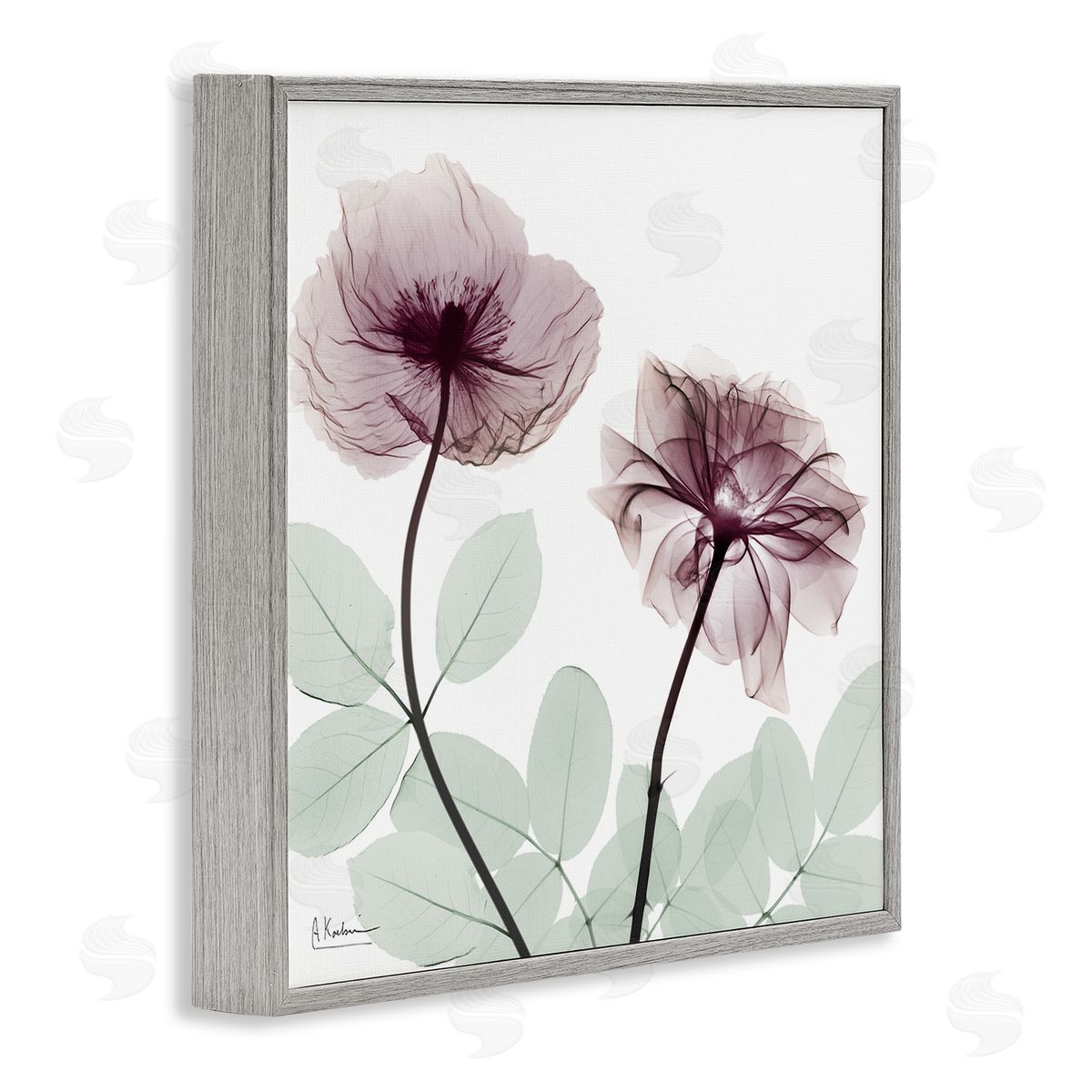 Delicate Floral Bunches Grey Frame Print Wall Art, Home Decor by Albert Koetsier