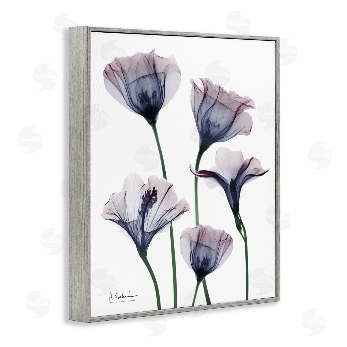 Subtle Fresh Flowers Grey Frame Print Wall Art, Home Decor by Albert Koetsier