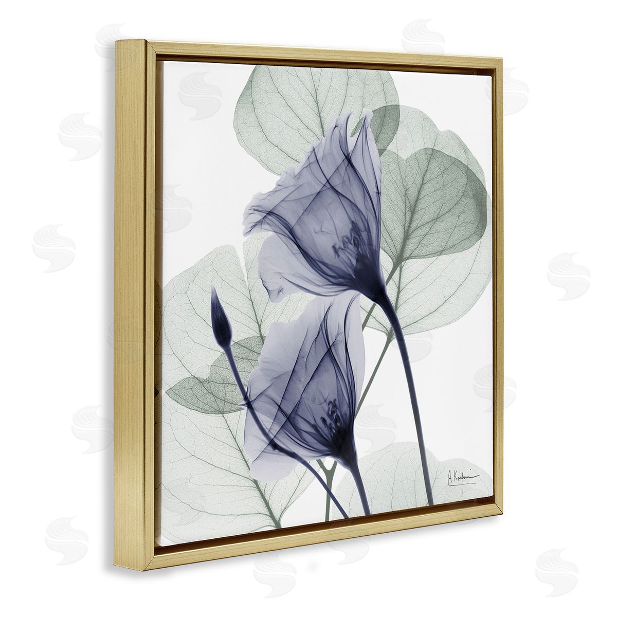 Serene Tulips & Herbs Gold Floating Frame Canvas Wall Art, Home Decor by Albert Koetsier