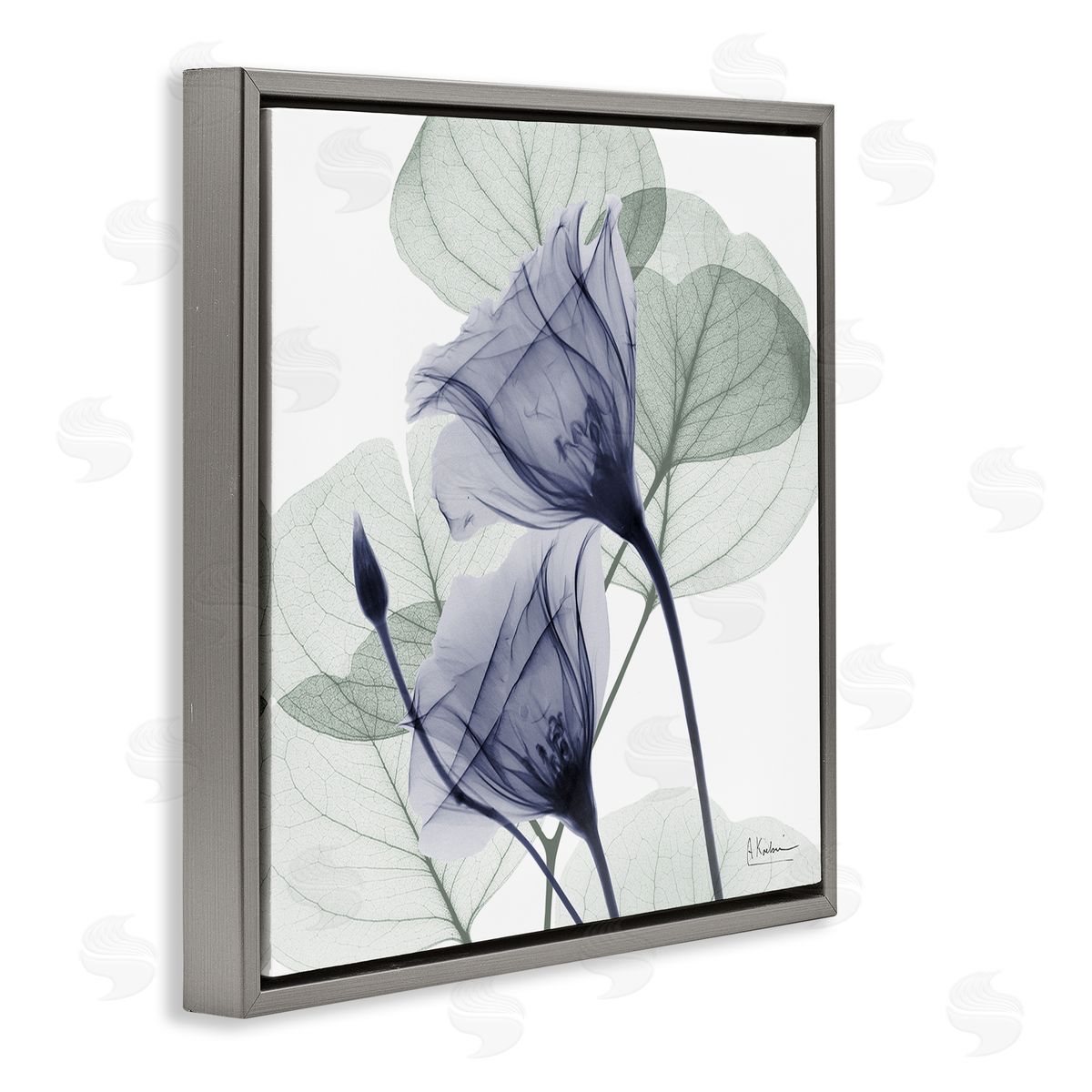 Serene Tulips & Herbs Grey Floating Frame Canvas Wall Art, Home Decor by Albert Koetsier