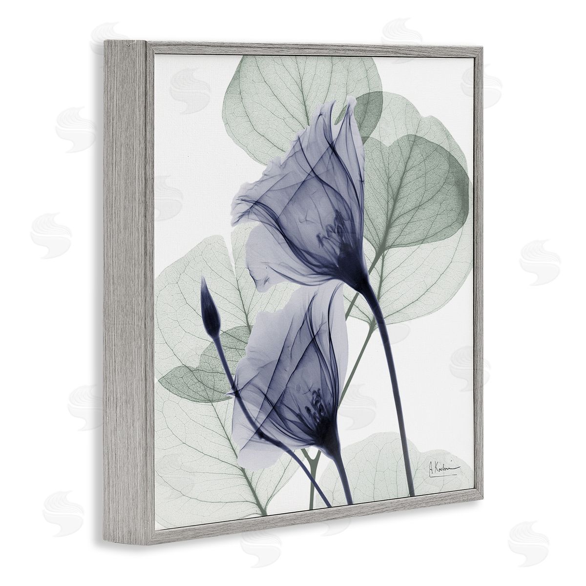 Serene Tulips & Herbs Grey Frame Print Wall Art, Home Decor by Albert Koetsier