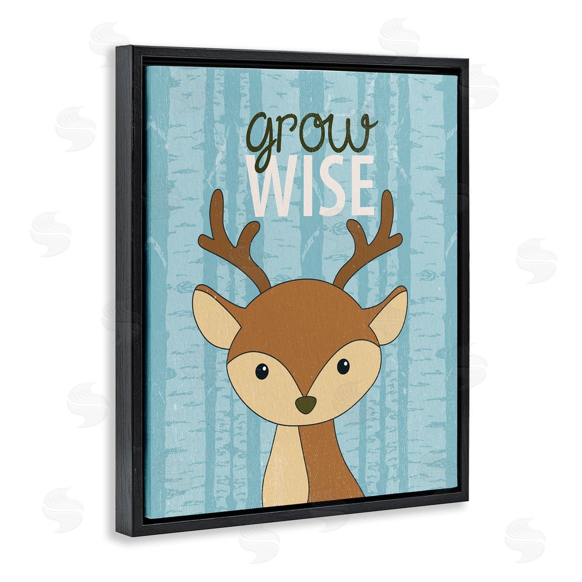 Grow Wise with Deer Black Floating Frame Canvas Wall Art, Home Decor by Kim Allen