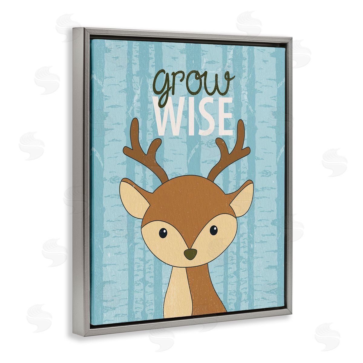 Grow Wise with Deer Grey Floating Frame Canvas Wall Art, Home Decor by Kim Allen
