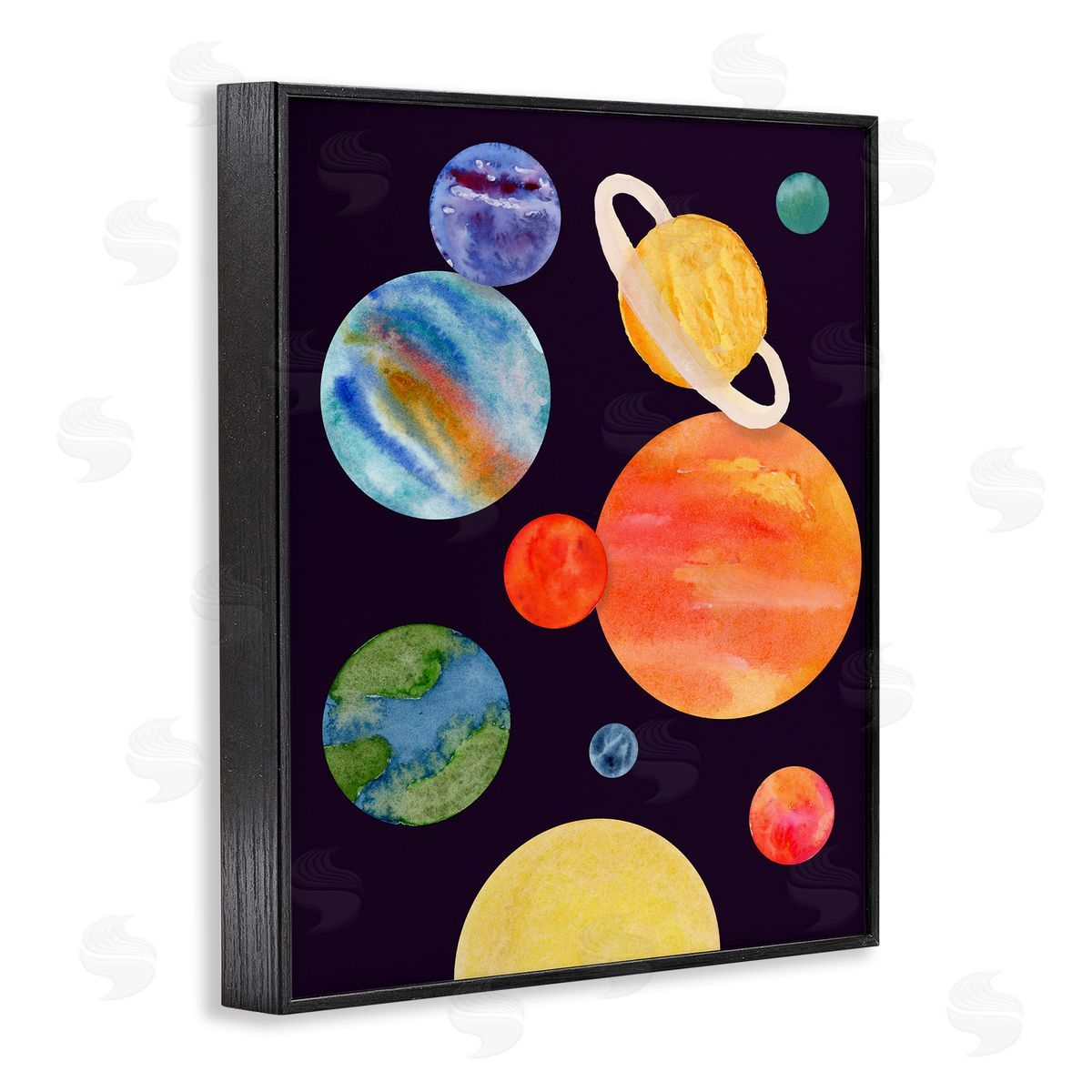 Watercolor Planets on Black Black Frame Print Wall Art, Home Decor by Corinne Rose Designs