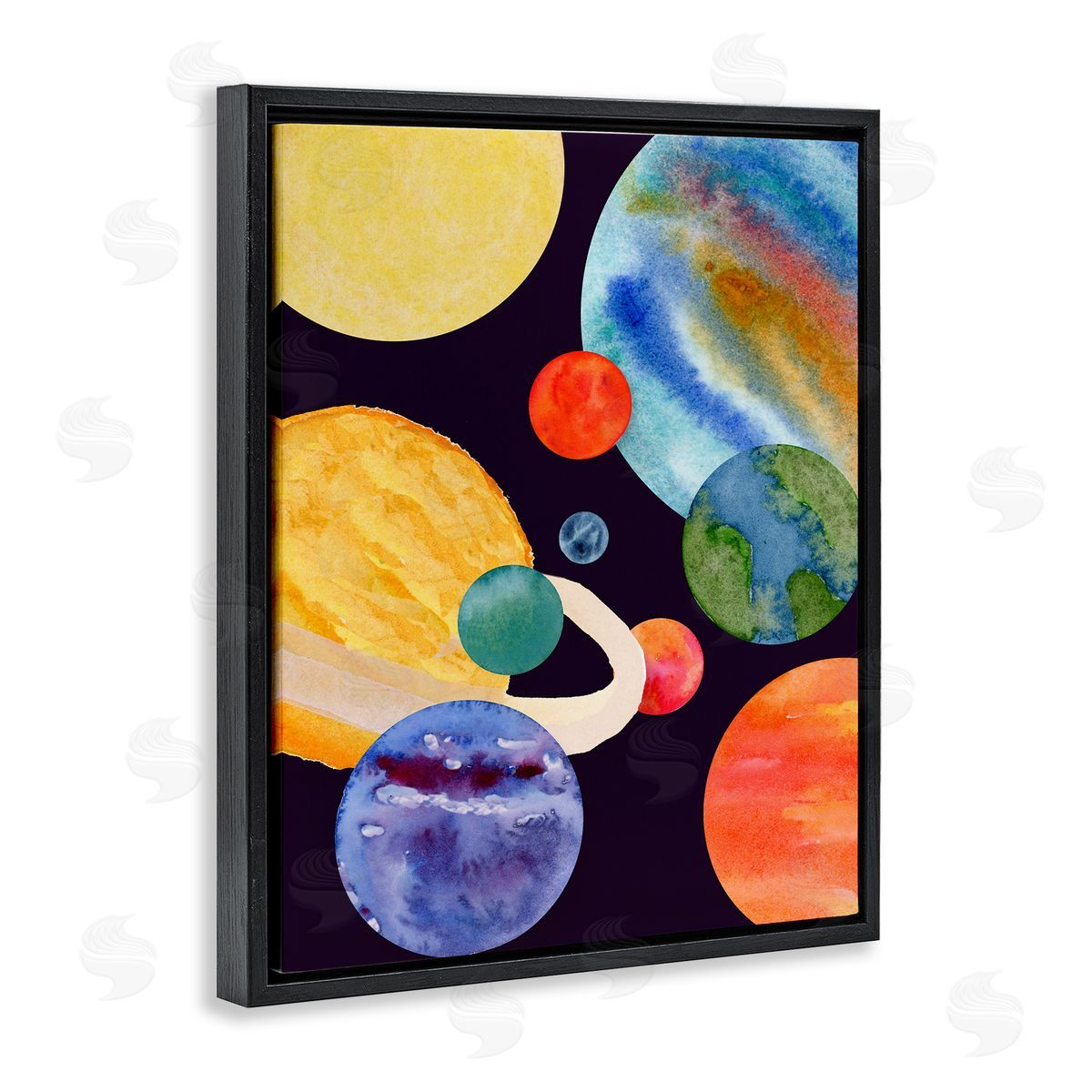 Planetary Galaxy in Space Black Floating Frame Canvas Wall Art, Home Decor by Corinne Rose Designs