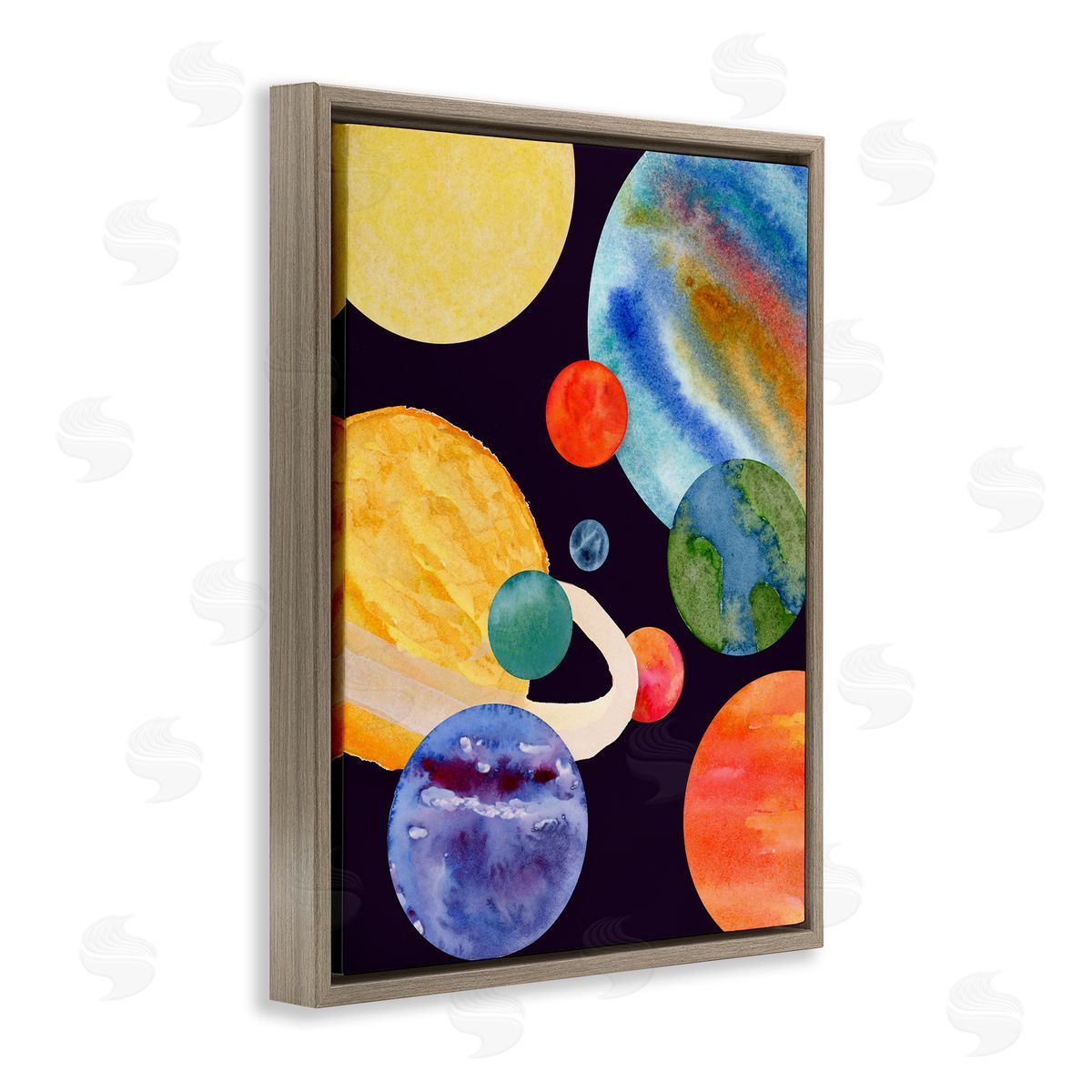 Planetary Galaxy in Space Brown Floating Frame Canvas Wall Art, Home Decor by Corinne Rose Designs