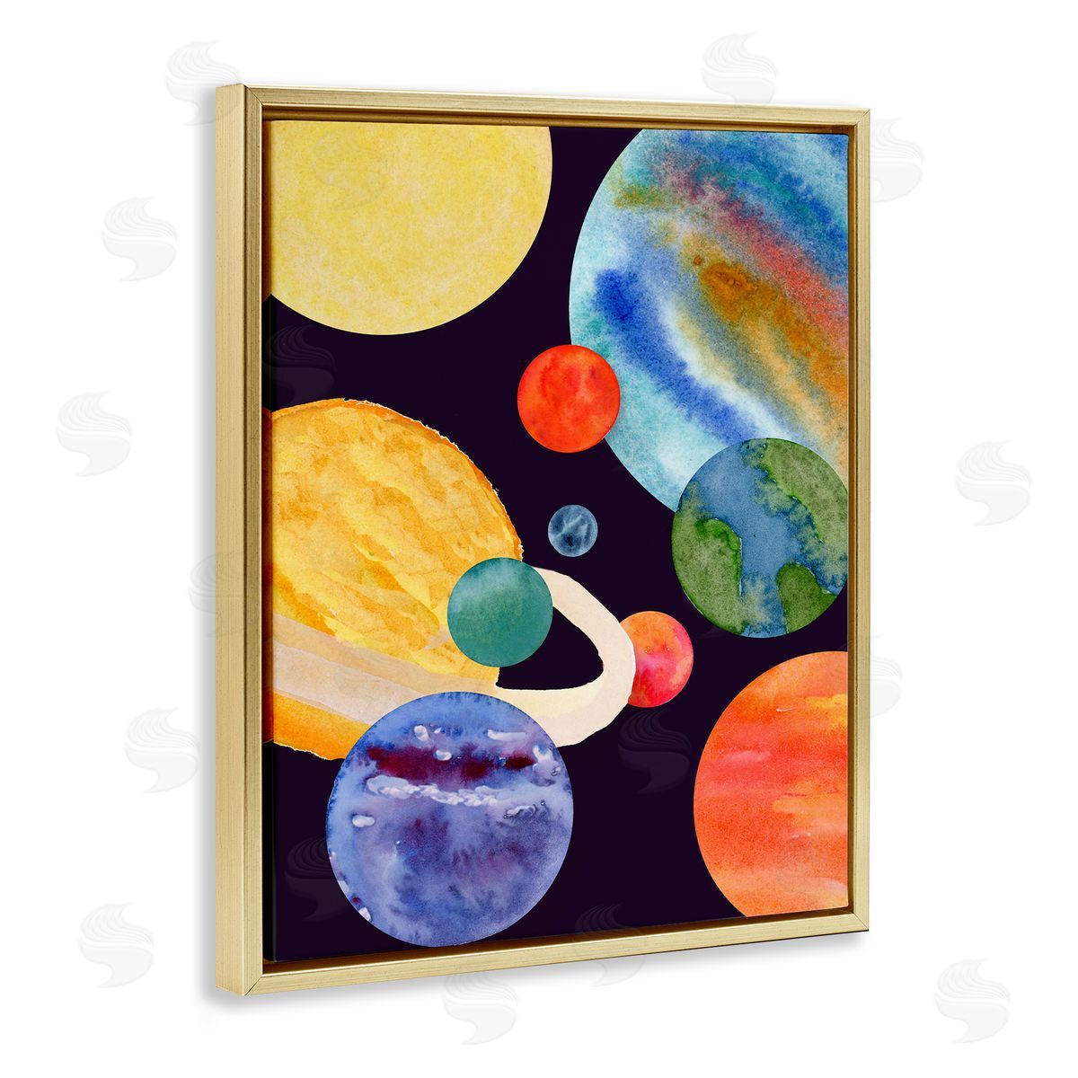 Planetary Galaxy in Space Gold Floating Frame Canvas Wall Art, Home Decor by Corinne Rose Designs