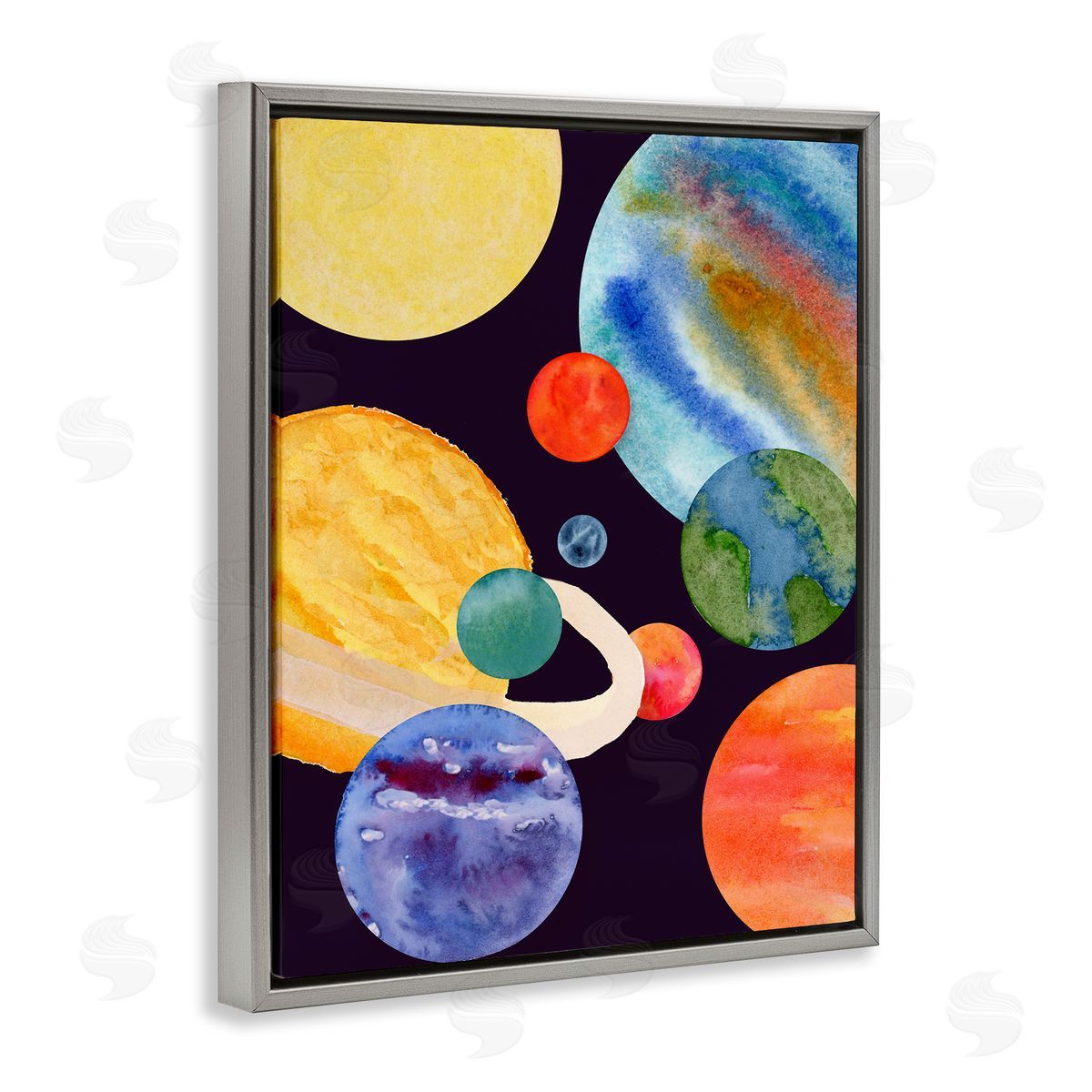 Planetary Galaxy in Space Grey Floating Frame Canvas Wall Art, Home Decor by Corinne Rose Designs