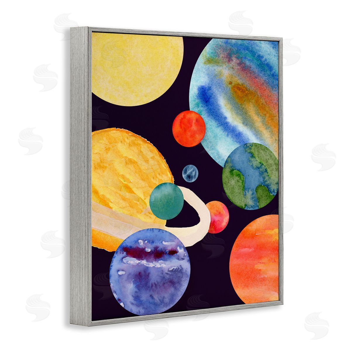 Planetary Galaxy in Space Grey Frame Print Wall Art, Home Decor by Corinne Rose Designs