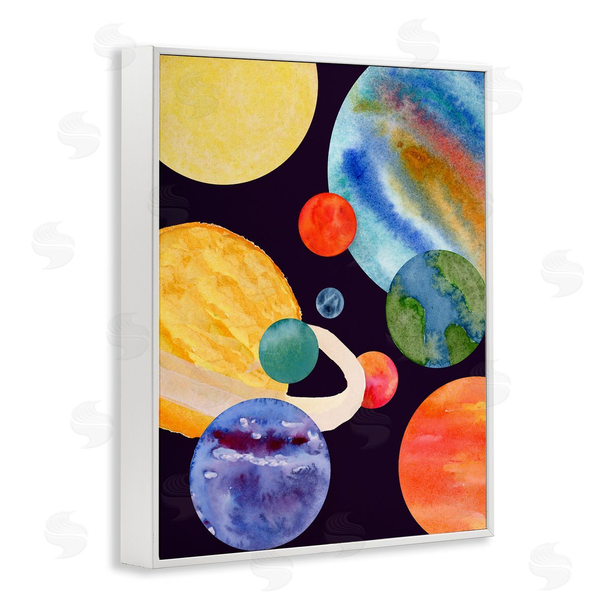 Planetary Galaxy in Space White Frame Print Wall Art, Home Decor by Corinne Rose Designs