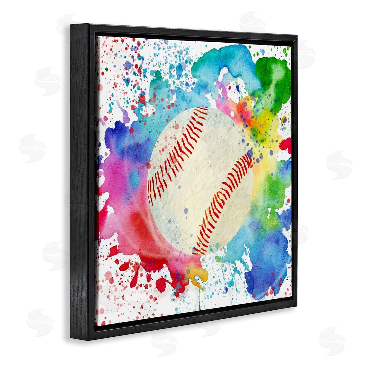 Colorful Splash Baseball Black Floating Frame Canvas Wall Art, Home Decor by Kim Allen