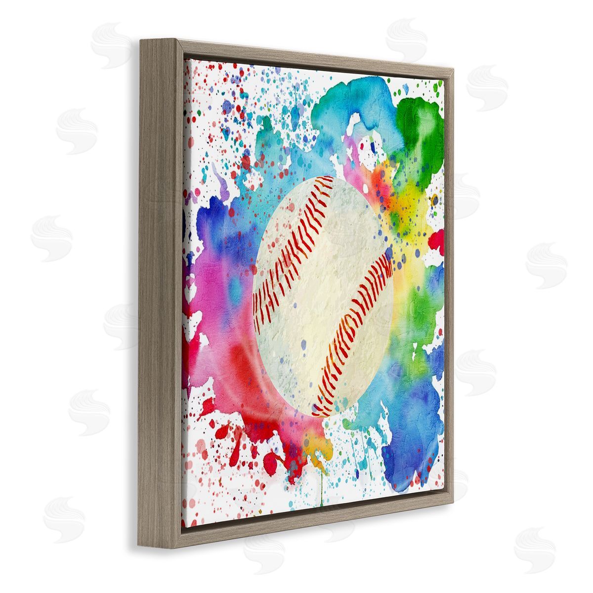 Colorful Splash Baseball Brown Floating Frame Canvas Wall Art, Home Decor by Kim Allen