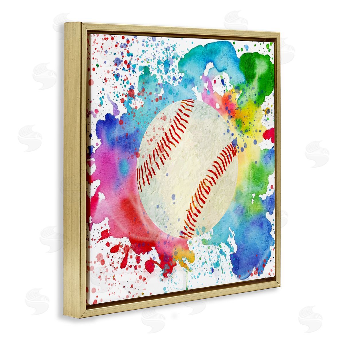 Colorful Splash Baseball Gold Floating Frame Canvas Wall Art, Home Decor by Kim Allen