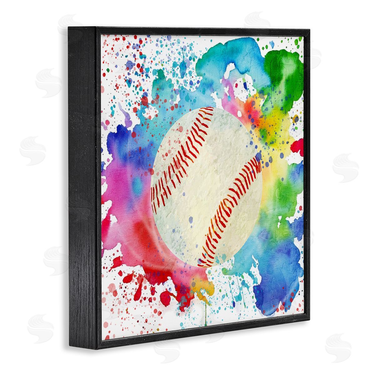 Colorful Splash Baseball Black Frame Print Wall Art, Home Decor by Kim Allen