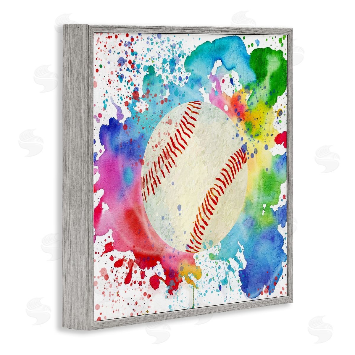 Colorful Splash Baseball Grey Frame Print Wall Art, Home Decor by Kim Allen