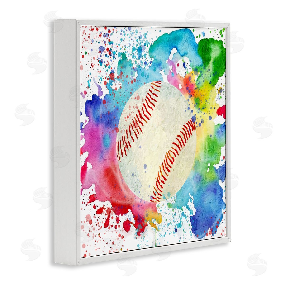 Colorful Splash Baseball White Frame Print Wall Art, Home Decor by Kim Allen