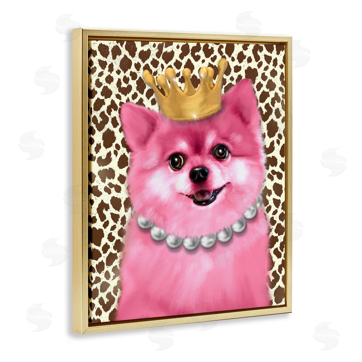 Pink Royal Pomeranian Gold Floating Frame Canvas Wall Art, Home Decor by Matthew Piotrowicz