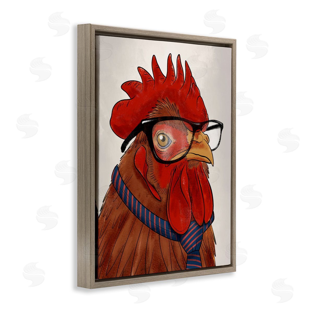 Trendy Rooster with Tie Brown Floating Frame Canvas Wall Art, Home Decor by Marcus Prime