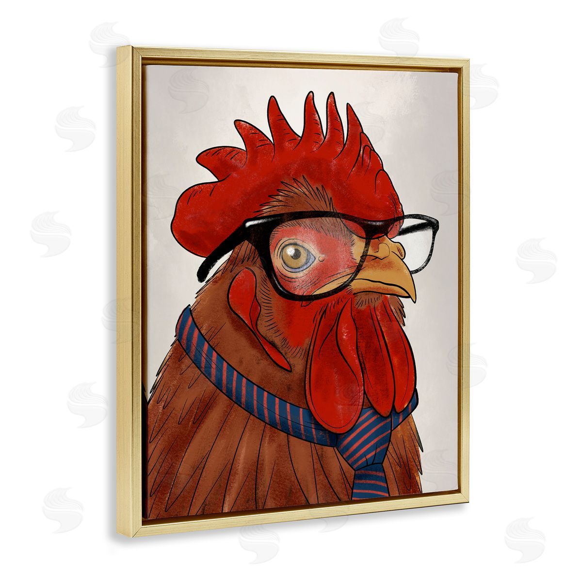 Trendy Rooster with Tie Gold Floating Frame Canvas Wall Art, Home Decor by Marcus Prime