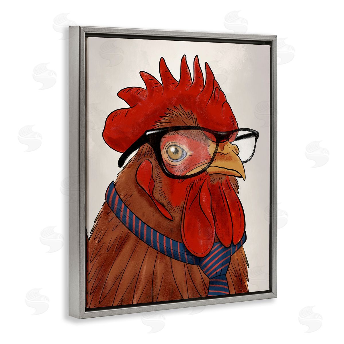 Trendy Rooster with Tie Grey Floating Frame Canvas Wall Art, Home Decor by Marcus Prime