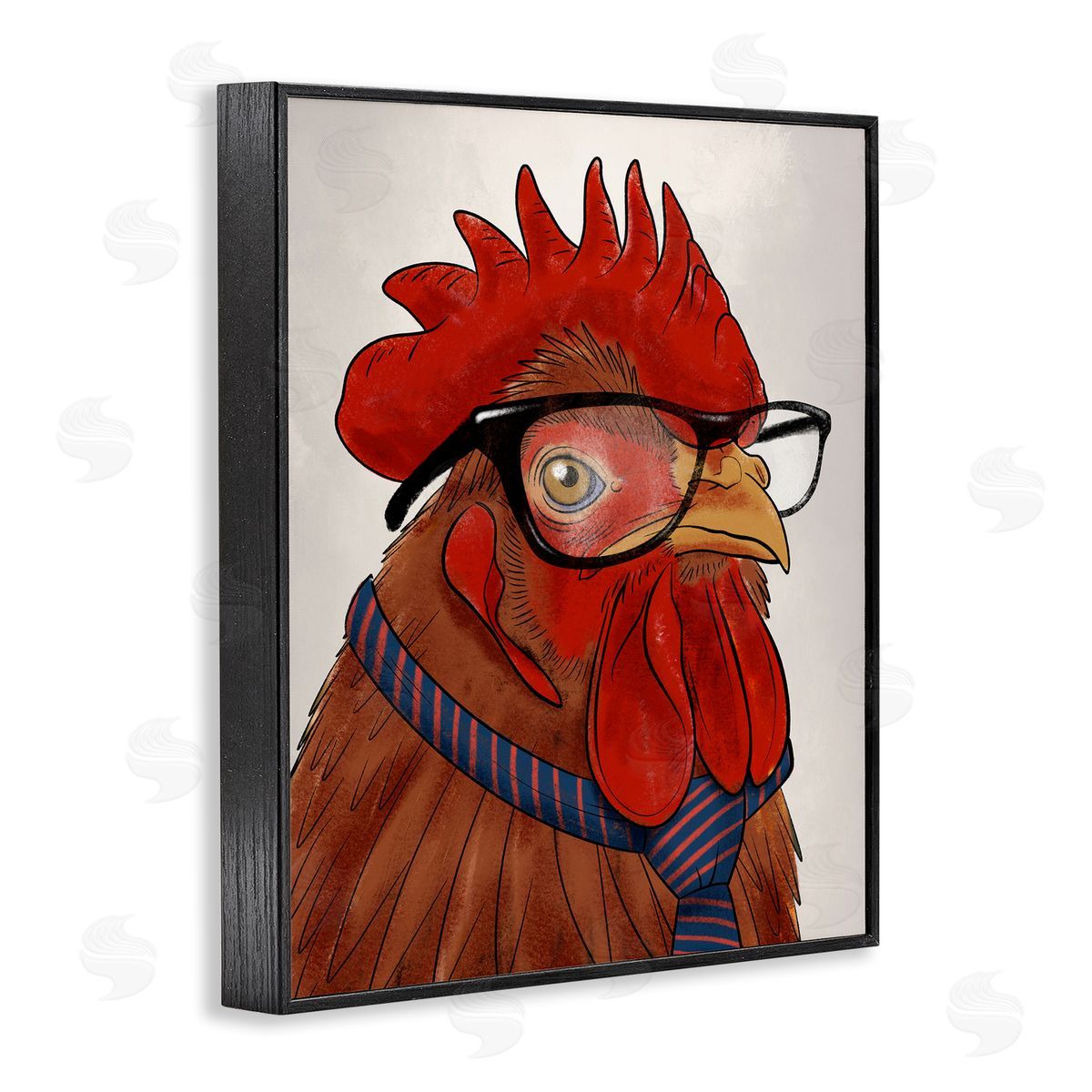 Trendy Rooster with Tie Black Frame Print Wall Art, Home Decor by Marcus Prime