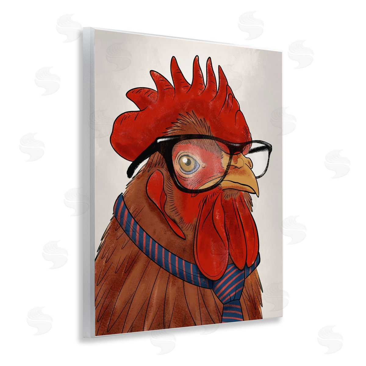 Trendy Rooster with Tie Wood Plaque Wall Art, Home Decor by Marcus Prime