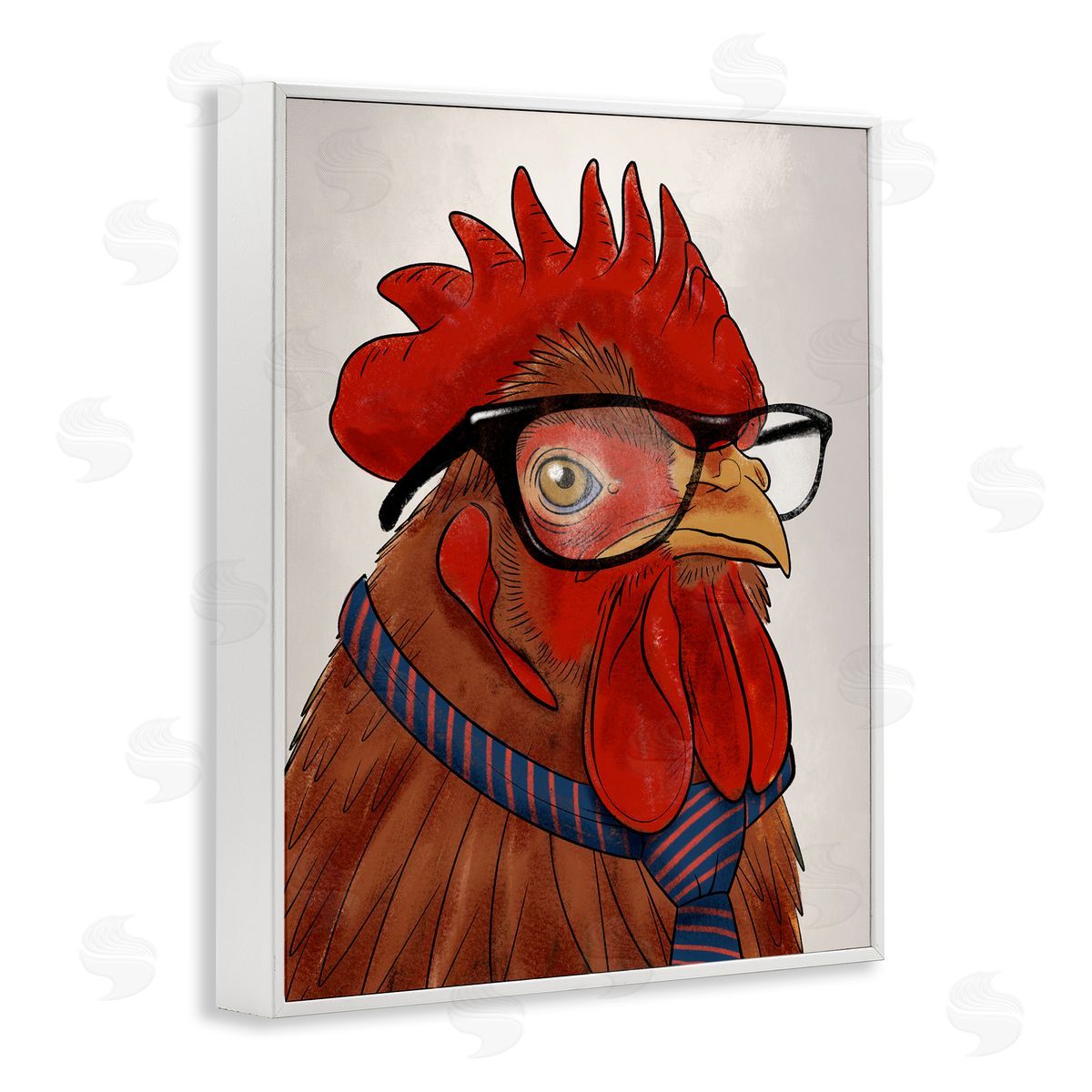 Trendy Rooster with Tie White Frame Print Wall Art, Home Decor by Marcus Prime