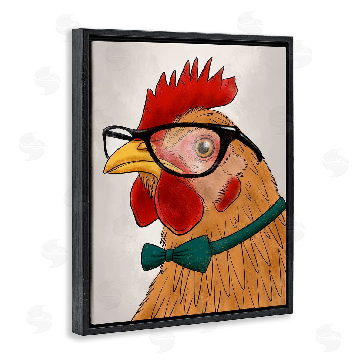 Funny Hipster Rooster Black Floating Frame Canvas Wall Art, Home Decor by Marcus Prime
