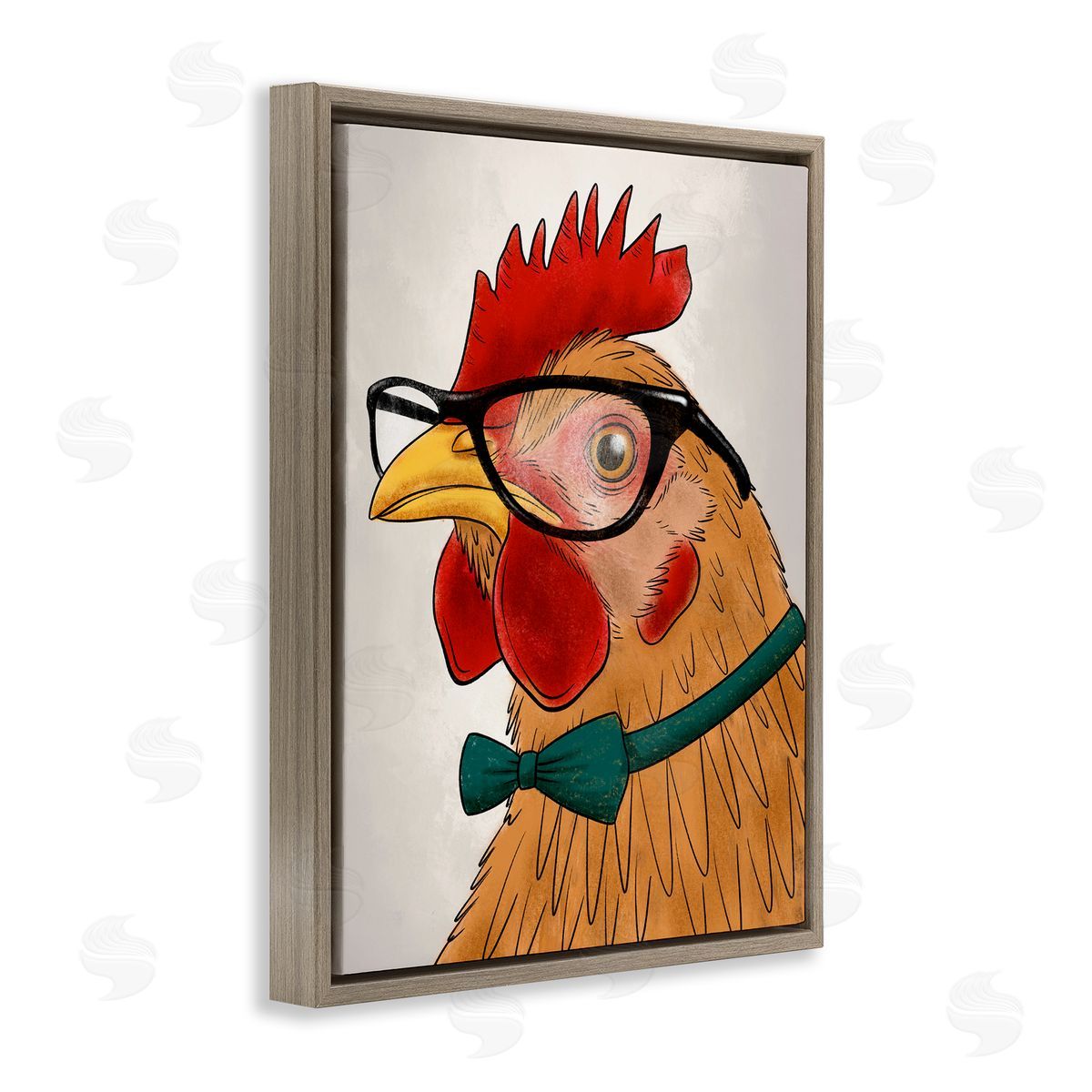 Funny Hipster Rooster Brown Floating Frame Canvas Wall Art, Home Decor by Marcus Prime