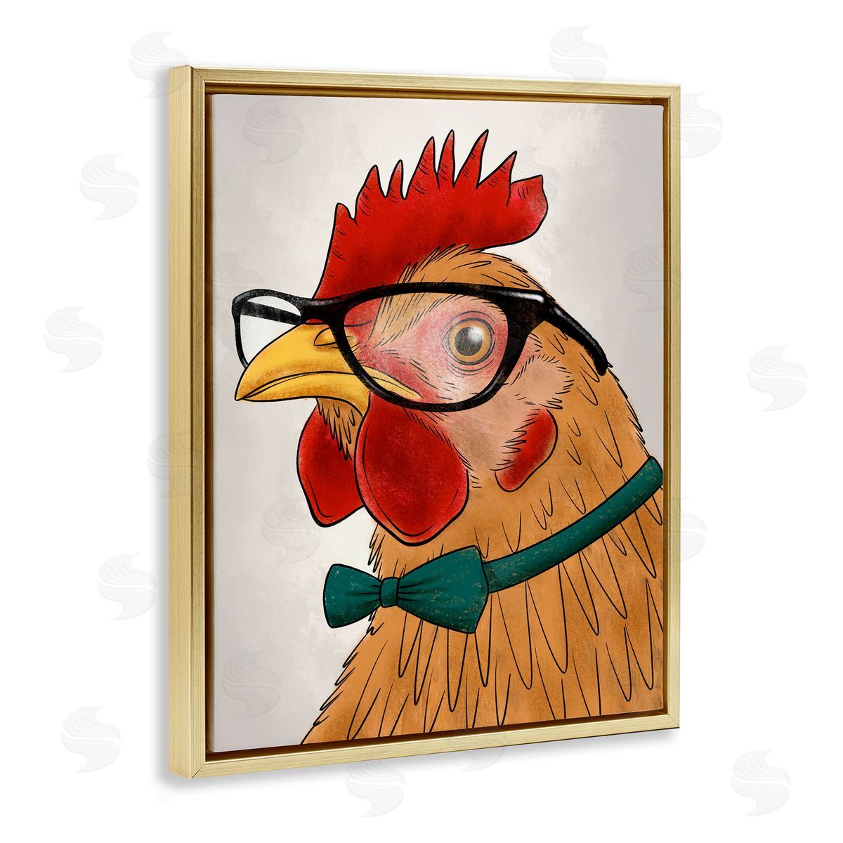 Funny Hipster Rooster Gold Floating Frame Canvas Wall Art, Home Decor by Marcus Prime