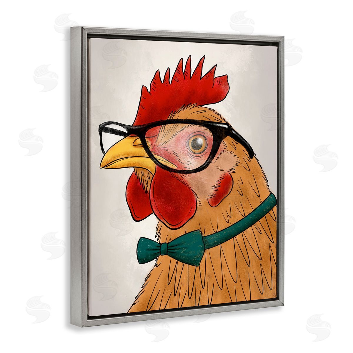 Funny Hipster Rooster Grey Floating Frame Canvas Wall Art, Home Decor by Marcus Prime