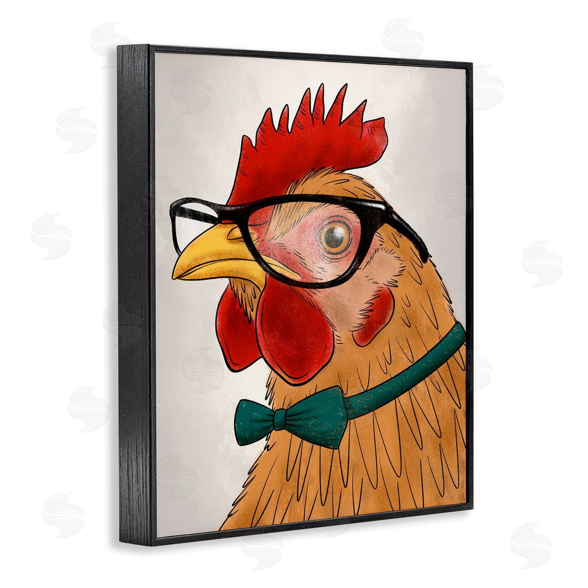Funny Hipster Rooster Black Frame Print Wall Art, Home Decor by Marcus Prime